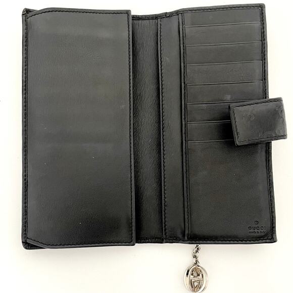 Gucci Authentic Guccissima Leather Monogram Logo Flap Wallet Black Silver Zipper - Picture 8 of 11
